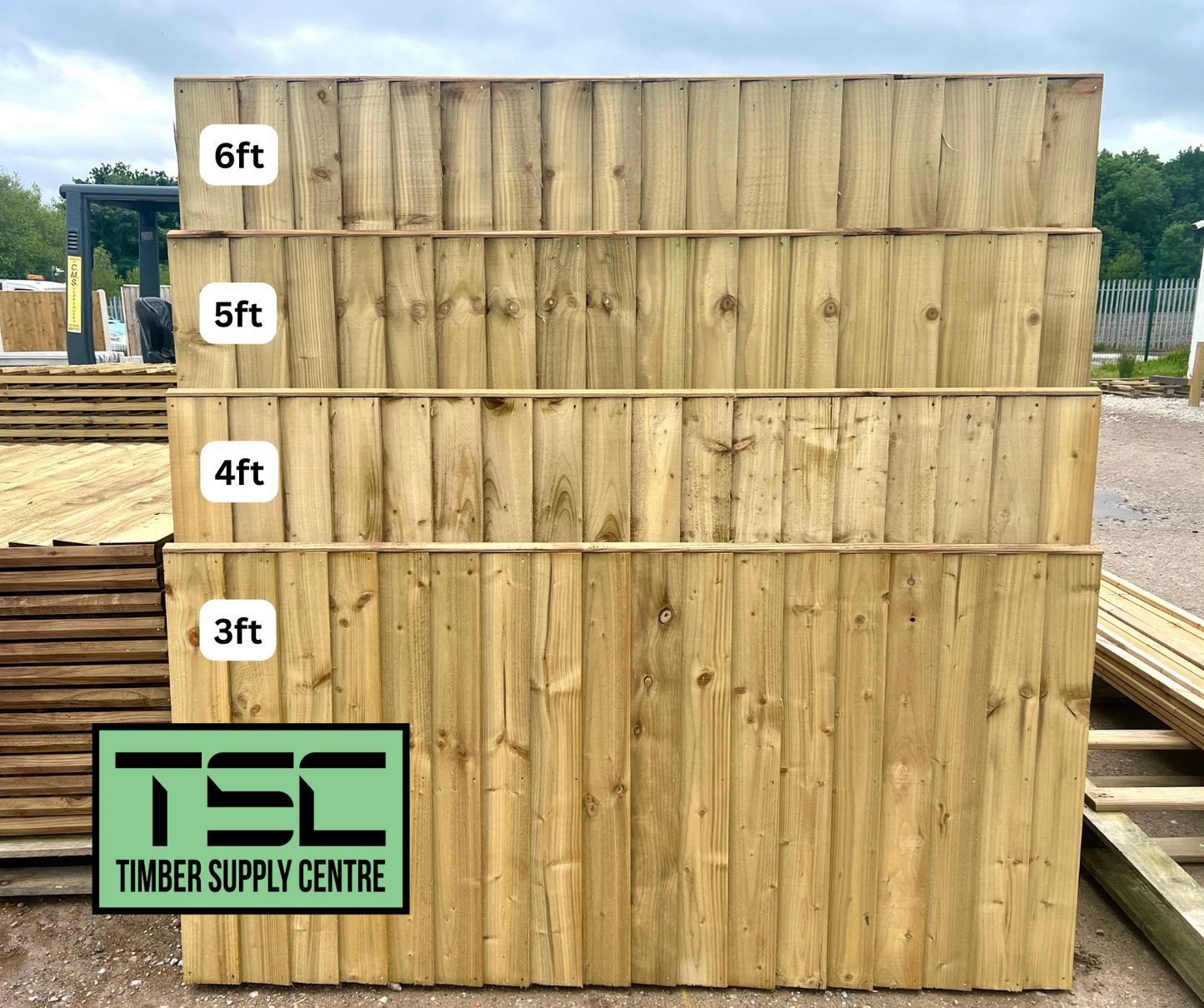 Range of pressure treated featheredge fence panels in 3ft, 4ft, 5ft and 6ft sizes
