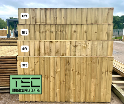 Range of pressure treated featheredge fence panels in 3ft, 4ft, 5ft and 6ft sizes